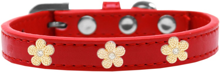 Gold Flower Widget Dog Collar Red Size 12